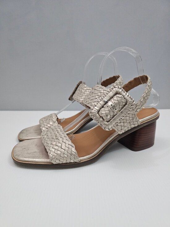 gentle souls Shoes - Gentle Souls Madelyn Woven Sandal Ice Metallic Leather Block Heel Womens 11 NEW